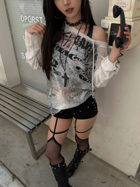 GKIKZ RETRO MICRO TRANSPARENT SHEER OFF-SHOULDER TOP