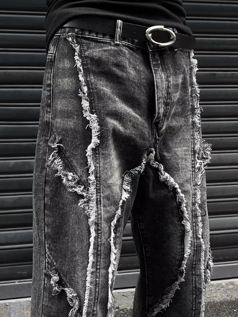 Deconstructed Tessel Raw-Edge Baggy Jeans