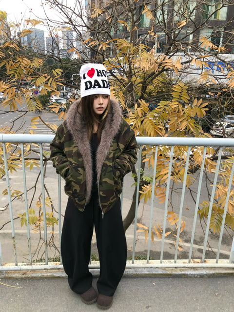 GKIKZ MOUNTAIN CARVING THICK COTTON PADDED FUR COLLAR JACKET