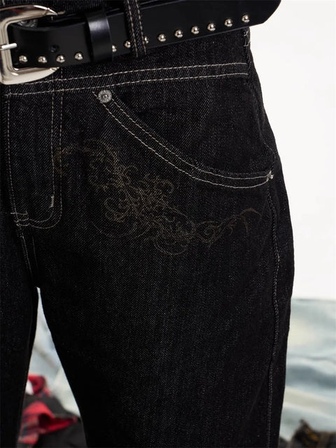 GKIKZ NIGHT-THREAD EMBROIDERED WIDE-LEG COTTON DENIM