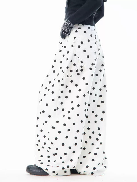 Heart Shaped Back-Pocket Polka Dot Wide-Leg Pant