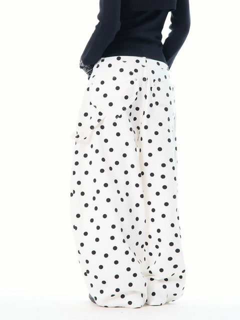 Heart Shaped Back-Pocket Polka Dot Wide-Leg Pant