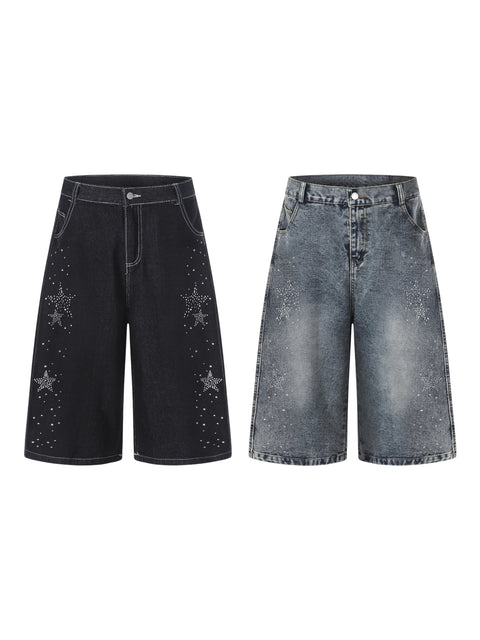 Star Rhinestone Capri Denim Jorts
