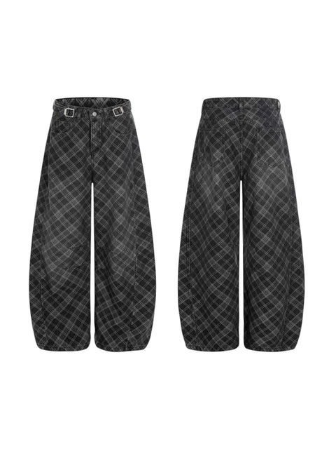 Shadow Grid Wide-Leg Denim