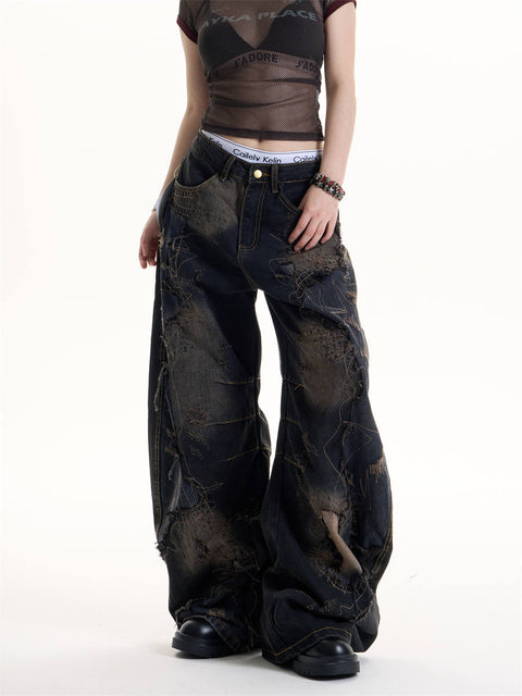 GKIKZ RECKLESS STITCH HEAVY-DISTRESSED JEANS