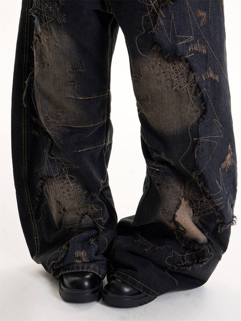 GKIKZ RECKLESS STITCH HEAVY-DISTRESSED JEANS