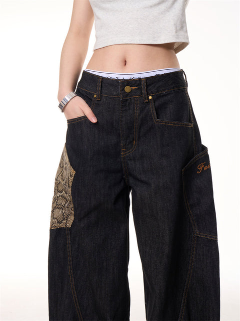 GKIKZ PYTHON PATCH WIDE-LEG JEANS