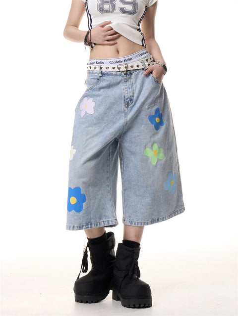 GKIKZ BLOOM DENIM JORTS