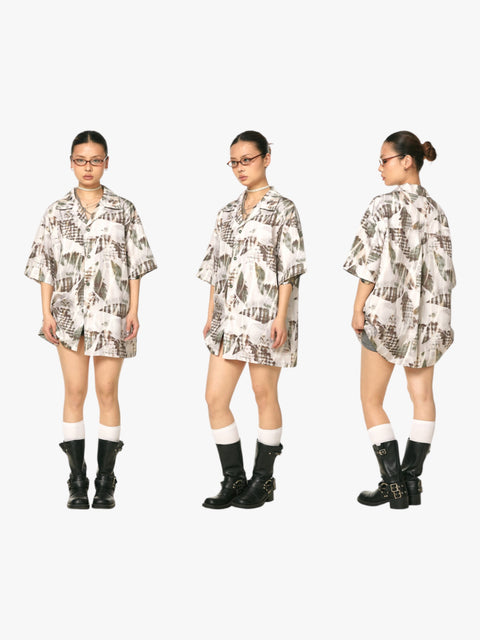GKIKZ ABSTRACT LEAF OVERSIZED SHIRT
