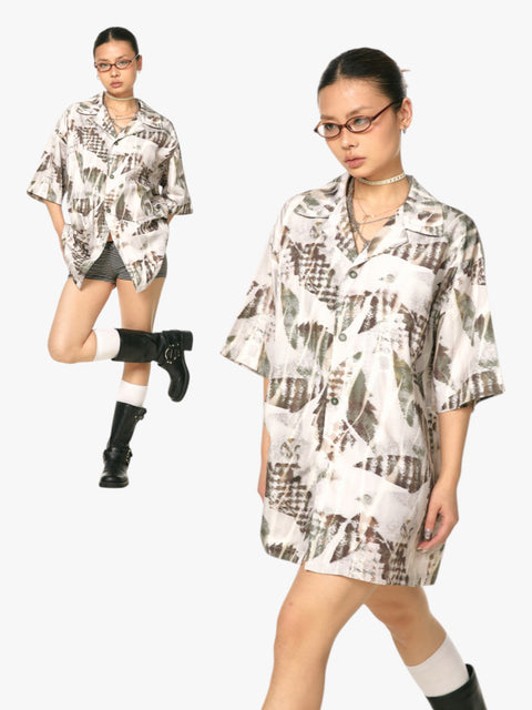 GKIKZ ABSTRACT LEAF OVERSIZED SHIRT