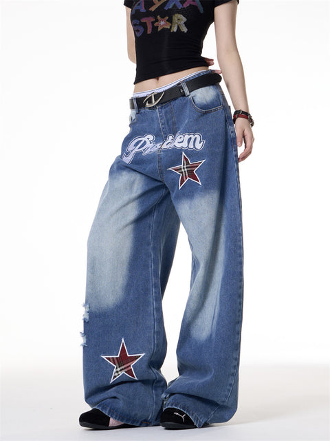 GKIKZ "STAR ISSUE" WIDE-LEG DENIM PANTS