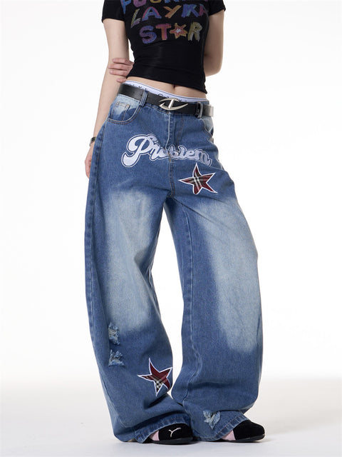 GKIKZ "STAR ISSUE" WIDE-LEG DENIM PANTS