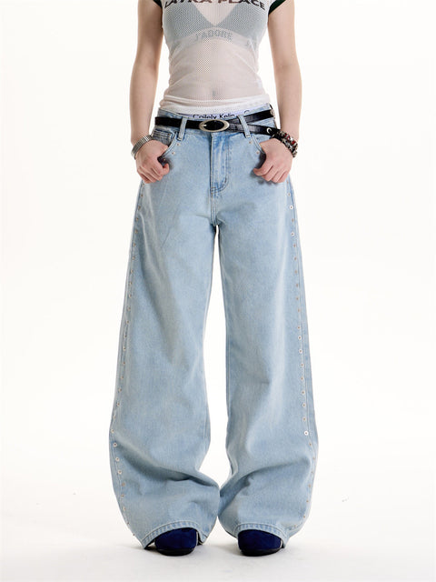 GKIKZ SIDE EYELET WIDE-LEG DENIM