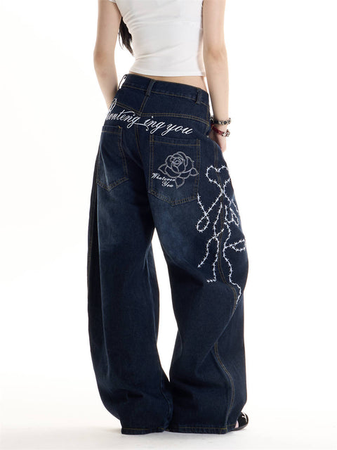 GKIKZ ENTANGLE ROSE WIDE-LEG DENIM