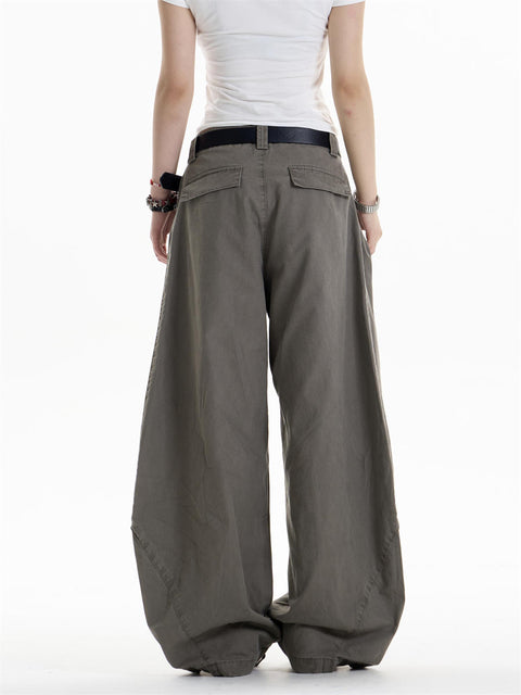 GKIKZ ASYMMETRIC PANEL WIDE-LEG COTTON PANTS