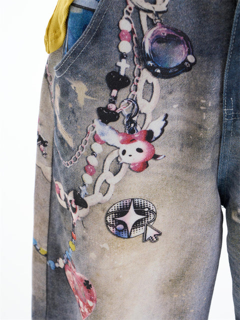 GKIKZ CHAIN-REALM HEAVY PRINT DENIM