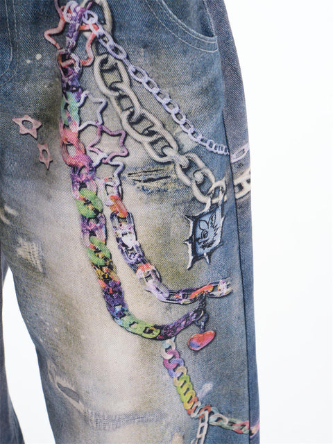 GKIKZ CHAIN-REALM HEAVY PRINT DENIM