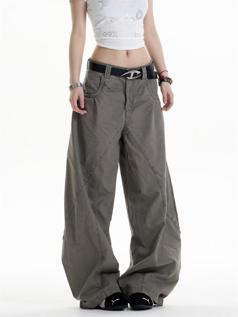 GKIKZ ASYMMETRIC PANEL WIDE-LEG COTTON PANTS