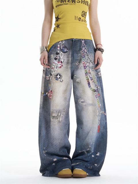 GKIKZ CHAIN-REALM HEAVY PRINT DENIM