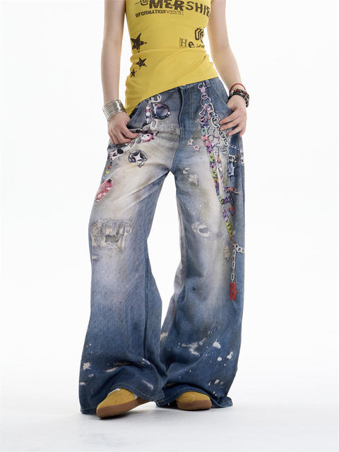 GKIKZ CHAIN-REALM HEAVY PRINT DENIM