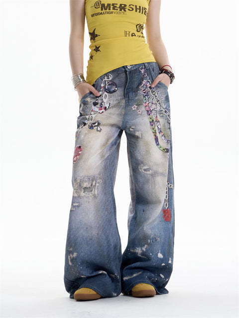 GKIKZ CHAIN-REALM HEAVY PRINT DENIM