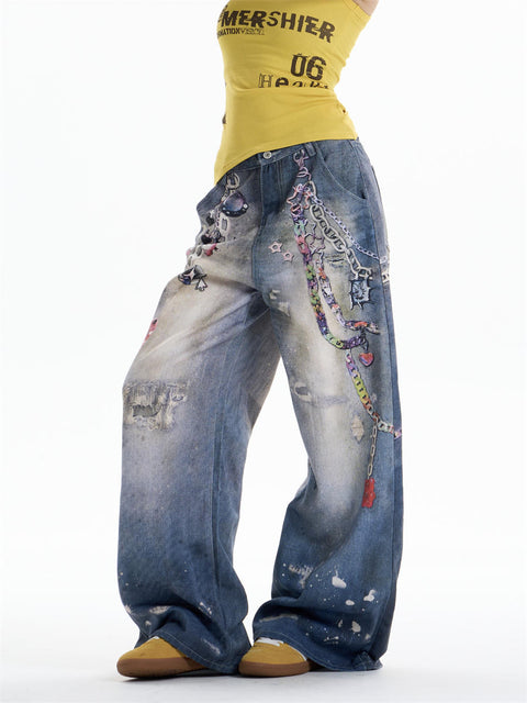 GKIKZ CHAIN-REALM HEAVY PRINT DENIM