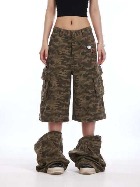 GKIKZ CAMOUFLAGE MULTI-POCKETS DETACHABLE COTTON PANT