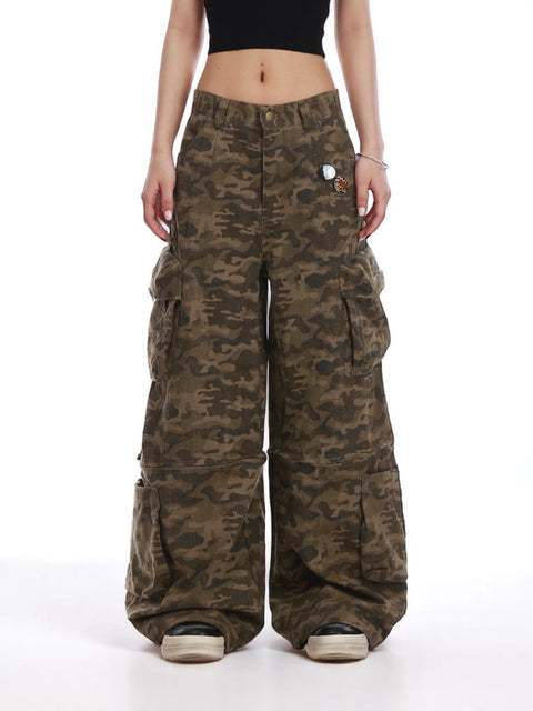 GKIKZ CAMOUFLAGE MULTI-POCKETS DETACHABLE COTTON PANT