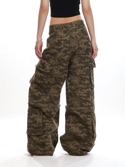 GKIKZ CAMOUFLAGE MULTI-POCKETS DETACHABLE COTTON PANT