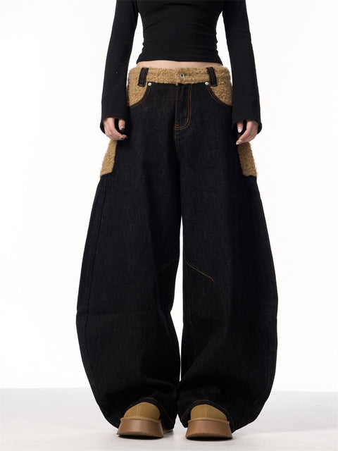 GKIKZ FLEECE BIG-POCKET SCIMITAR BAGGY JEANS