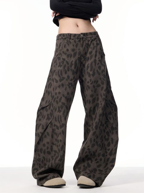 GKIKZ SHADOW LEOPARD SLACK WIDE-LEG JEANS