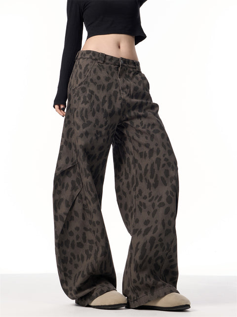 GKIKZ SHADOW LEOPARD SLACK WIDE-LEG JEANS