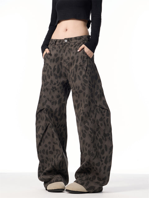 GKIKZ SHADOW LEOPARD SLACK WIDE-LEG JEANS