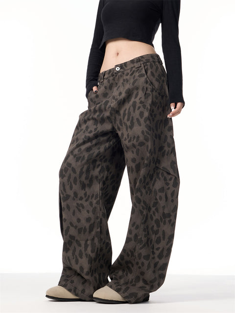GKIKZ SHADOW LEOPARD SLACK WIDE-LEG JEANS