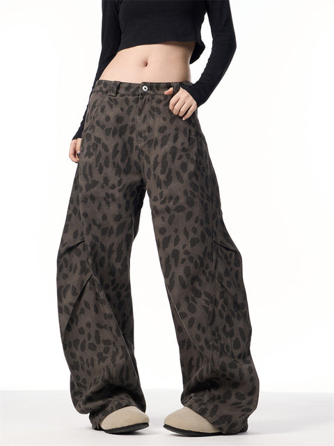 GKIKZ SHADOW LEOPARD SLACK WIDE-LEG JEANS