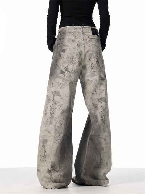 GKIKZ SERPENTINE SHADOWS RAW-EDGE WIDE-LEG JEANS