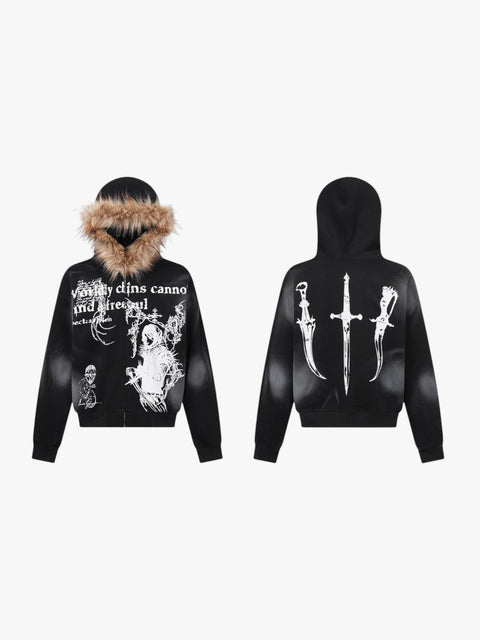 GKIKZ GOTHIC FUR-LINED HOODED ZIPUP