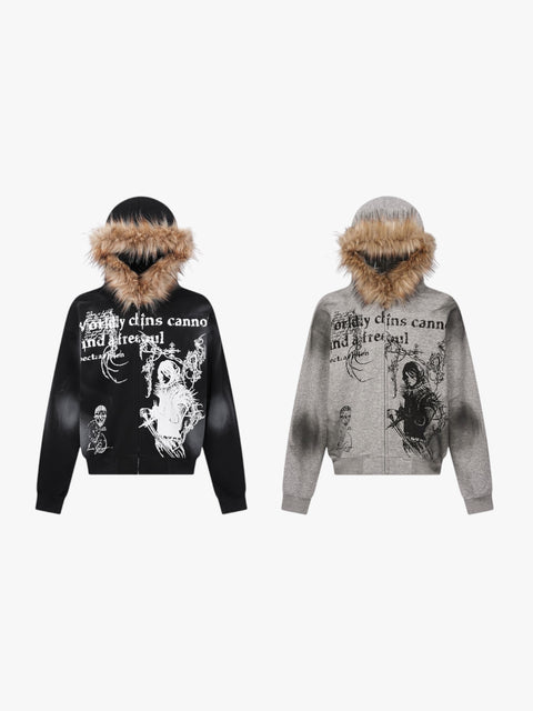 GKIKZ GOTHIC FUR-LINED HOODED ZIPUP