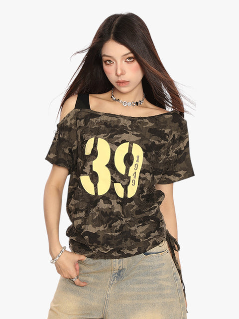 GKIKZ CAMOUFLAGE OFF-SHOULDER TEES