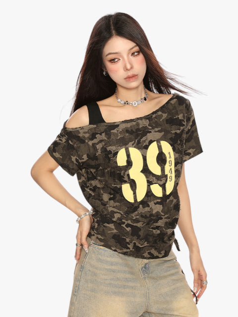 GKIKZ CAMOUFLAGE OFF-SHOULDER TEES