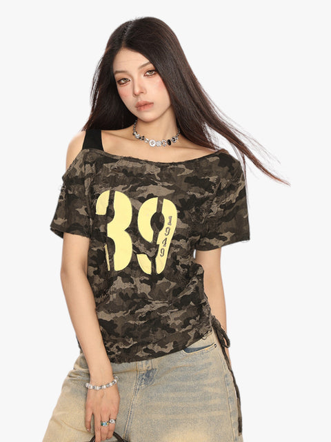 GKIKZ CAMOUFLAGE OFF-SHOULDER TEES