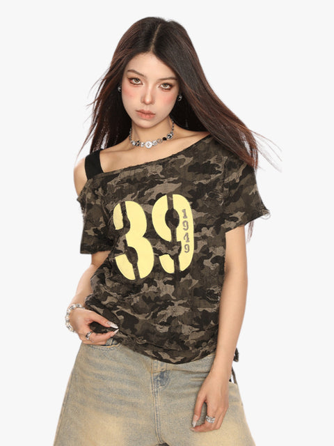 GKIKZ CAMOUFLAGE OFF-SHOULDER TEES