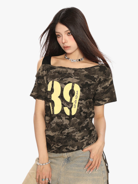 GKIKZ CAMOUFLAGE OFF-SHOULDER TEES