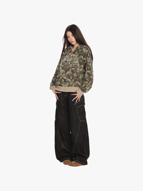GKIKZ RUGGED MILITARY CAMO HOODED ZIPPER