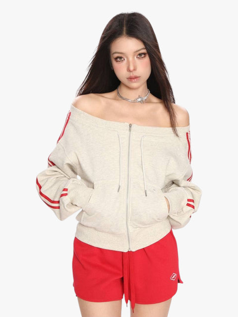 GKIKZ DIAGONAL COLLAR ZIP-UP SWEATSHIRT