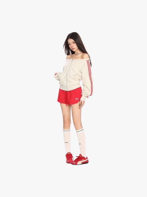 GKIKZ DIAGONAL COLLAR ZIP-UP SWEATSHIRT
