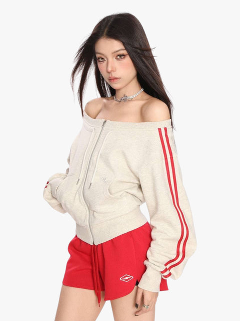 GKIKZ DIAGONAL COLLAR ZIP-UP SWEATSHIRT