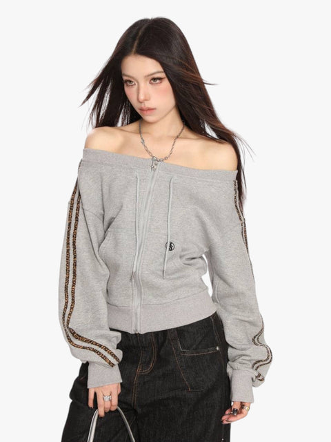 GKIKZ DIAGONAL COLLAR ZIP-UP SWEATSHIRT