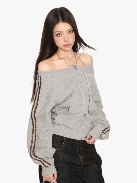 GKIKZ DIAGONAL COLLAR ZIP-UP SWEATSHIRT