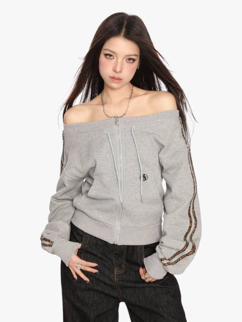 GKIKZ DIAGONAL COLLAR ZIP-UP SWEATSHIRT